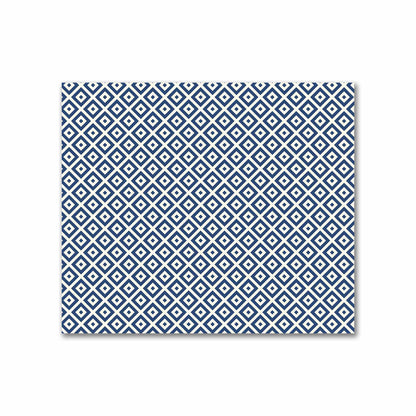 Pale Cream Cotton Sateen Fabric with Royal Blue Repeating Square Motif Print | FACS-1293-122