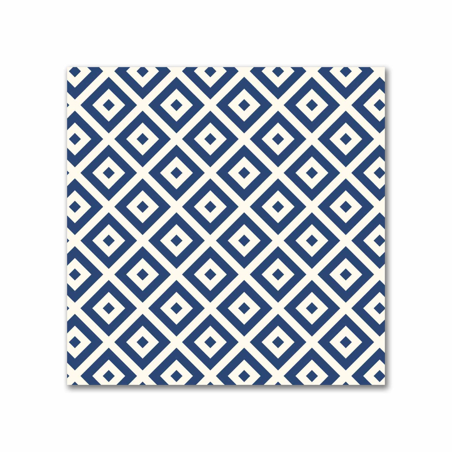 Pale Cream Cotton Sateen Fabric with Royal Blue Repeating Square Motif Print | FACS-1293-122