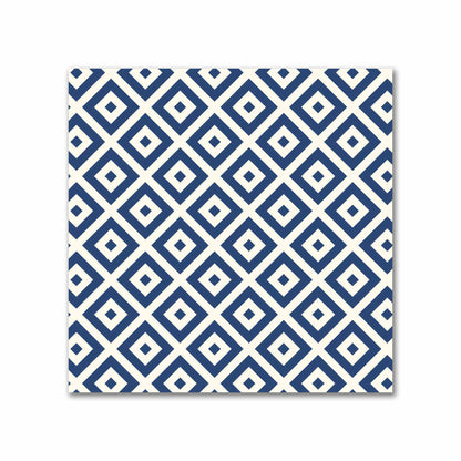 Pale Cream Cotton Sateen Fabric with Royal Blue Repeating Square Motif Print | FACS-1293-122