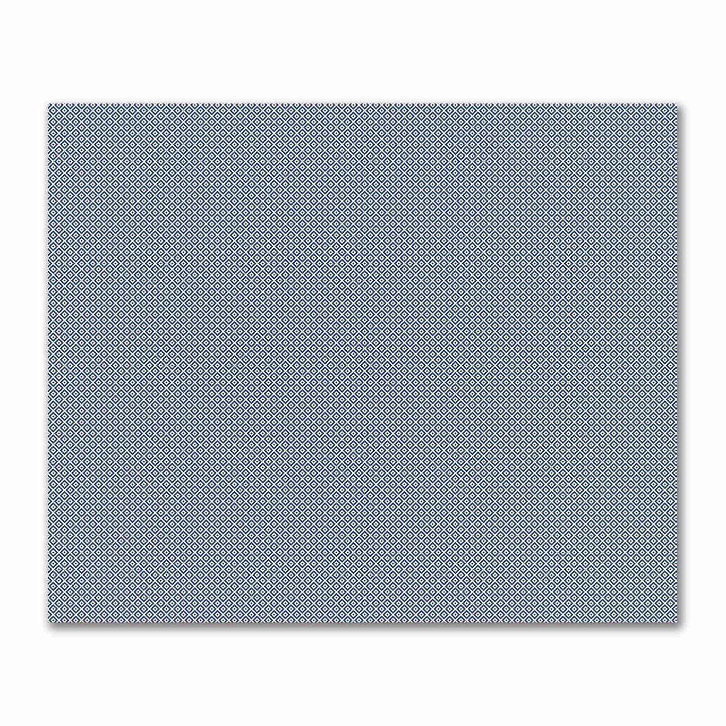Pale Cream Cotton Sateen Fabric with Royal Blue Repeating Square Motif Print | FACS-1293-122