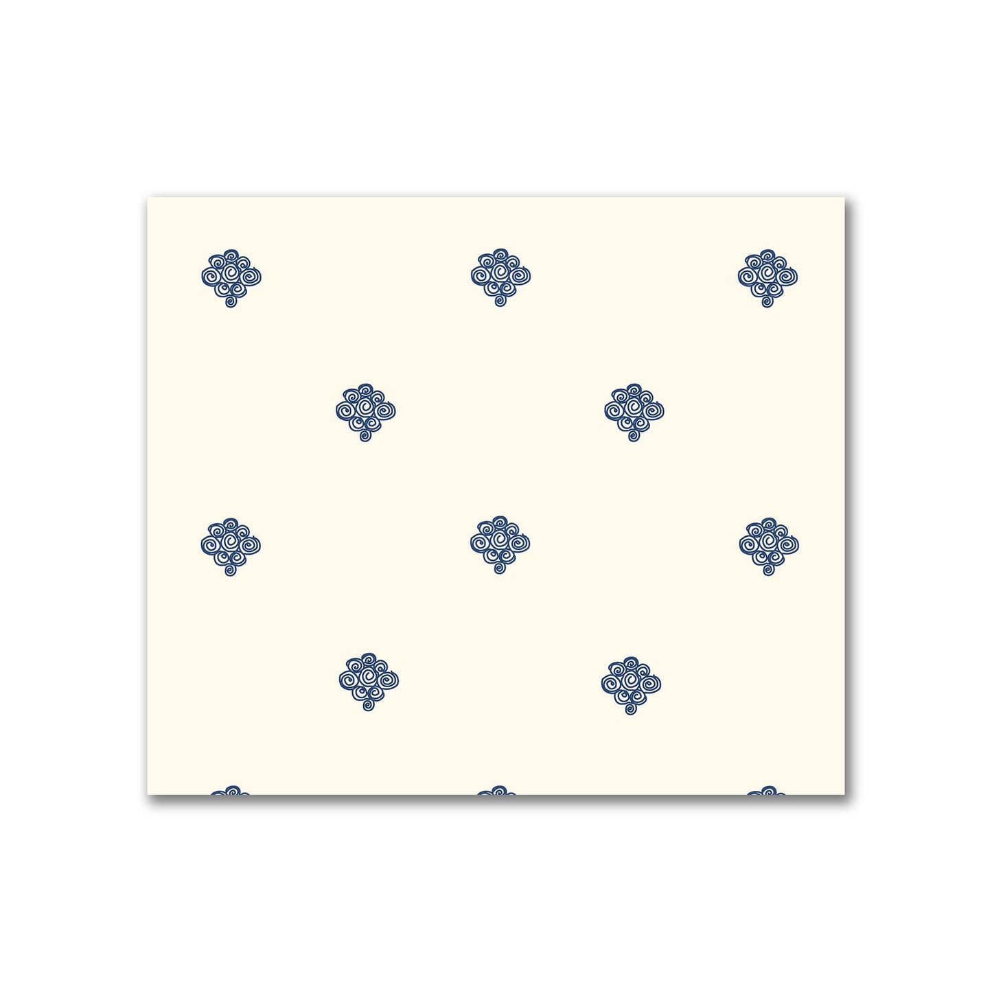 Pale Cream Cotton Sateen Fabric with Royal Blue Hand-painted Swizzle Motif Print | FACS-1293-171