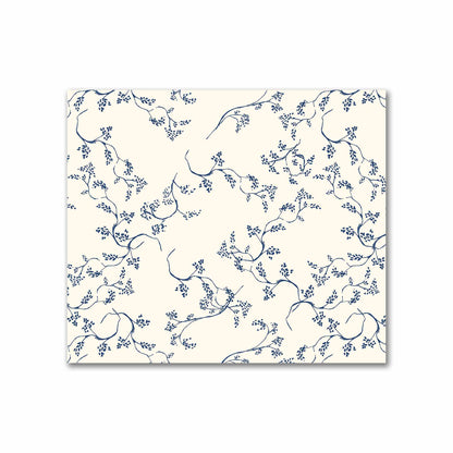 Pale Cream Cotton Sateen Fabric with Royal Blue Hand-painted Vine Print | FACS-1293-181