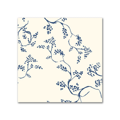 Pale Cream Cotton Sateen Fabric with Royal Blue Hand-painted Vine Print | FACS-1293-181