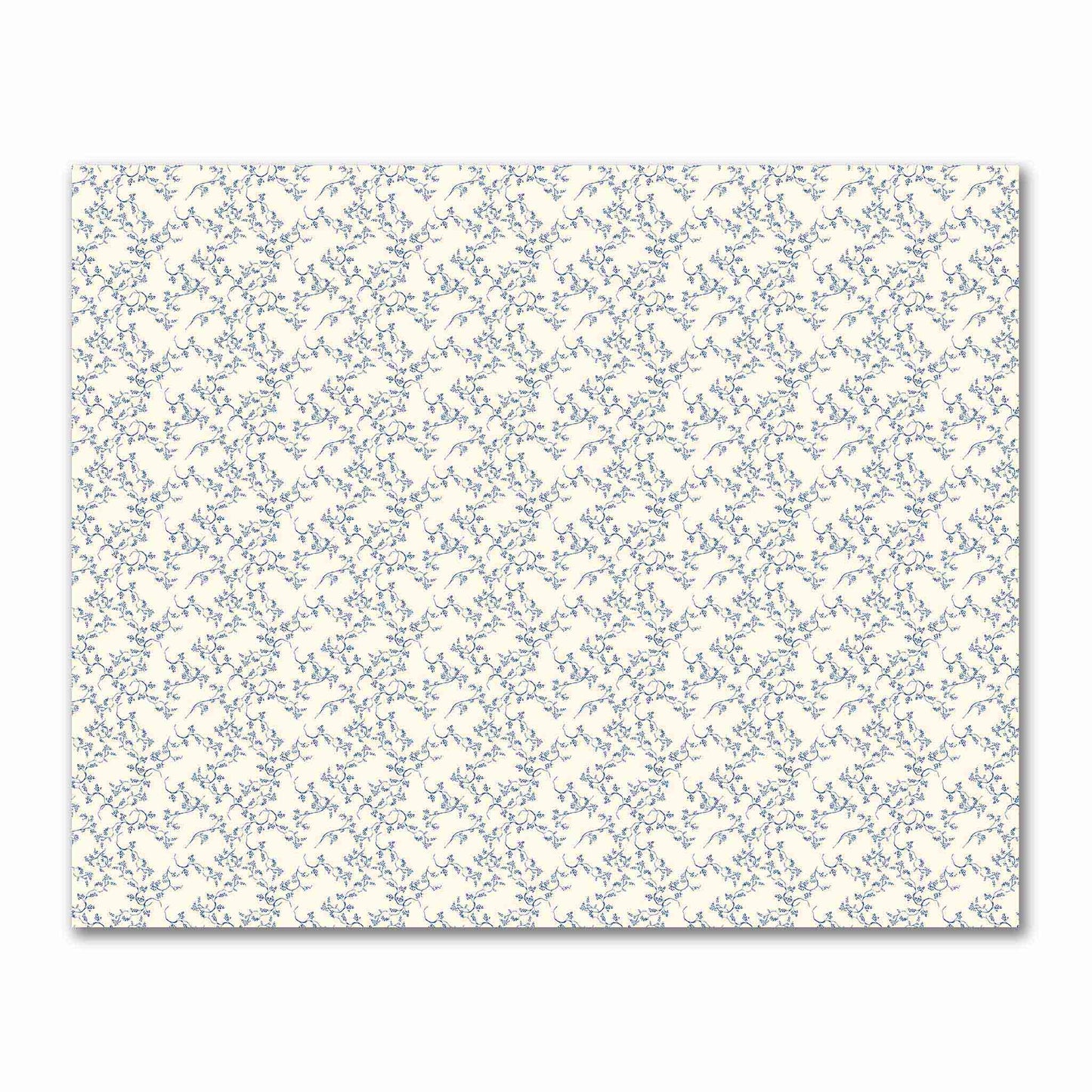 Pale Cream Cotton Sateen Fabric with Royal Blue Hand-painted Vine Print | FACS-1293-181