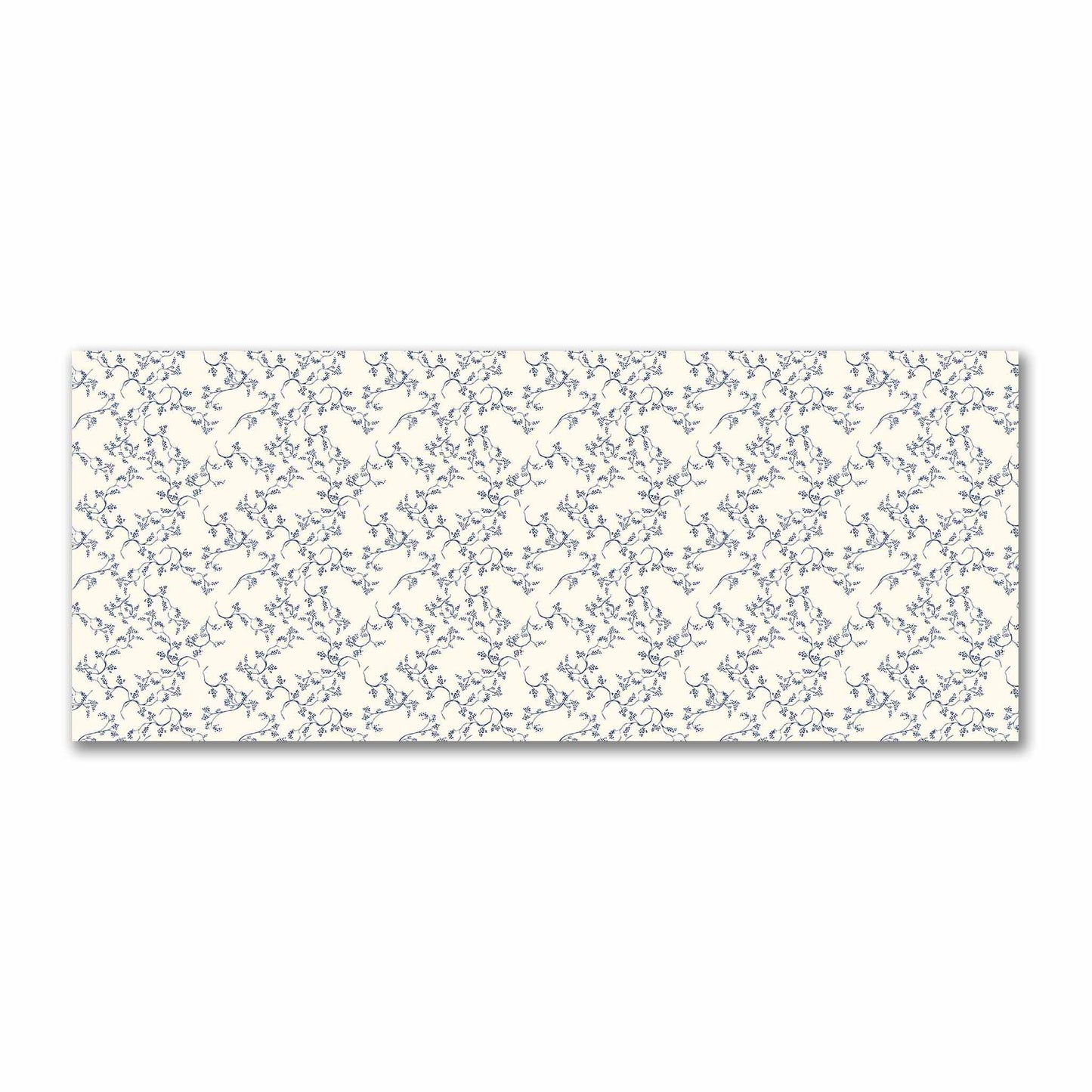 Pale Cream Cotton Sateen Fabric with Royal Blue Hand-painted Vine Print | FACS-1293-181