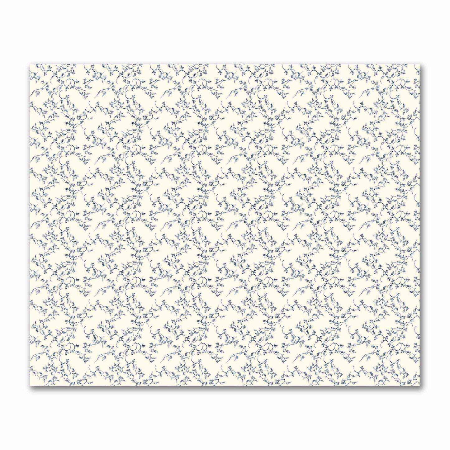 Pale Cream Cotton Sateen Fabric with Royal Blue Hand-painted Vine Print | FACS-1293-181