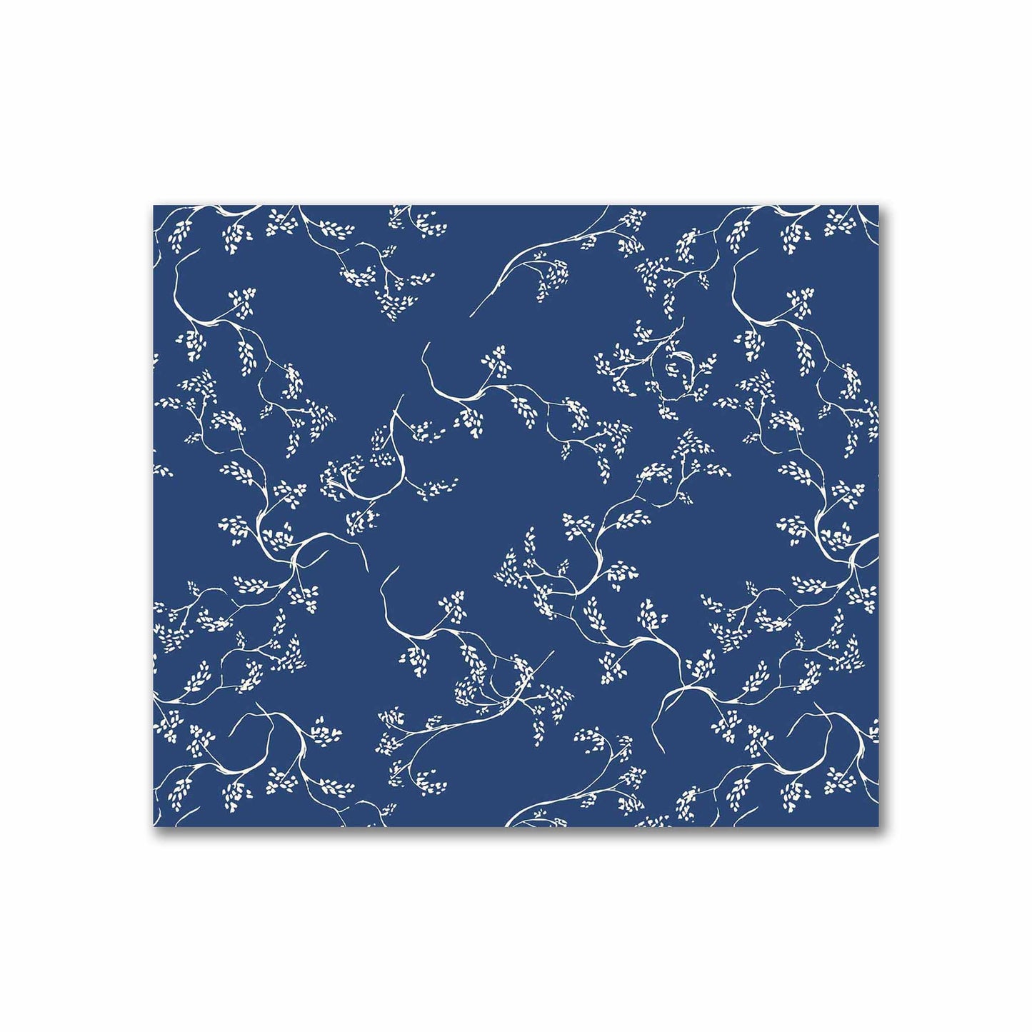 Royal Blue Cotton Sateen Fabric with Pale Cream Vine Print  | FACS-1293-182