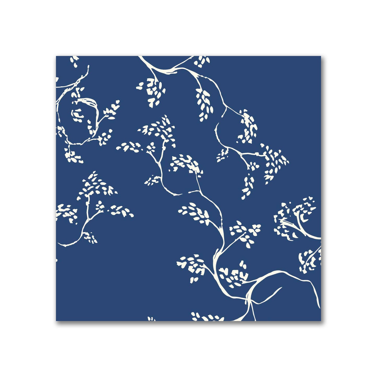 Royal Blue Cotton Sateen Fabric with Pale Cream Vine Print  | FACS-1293-182