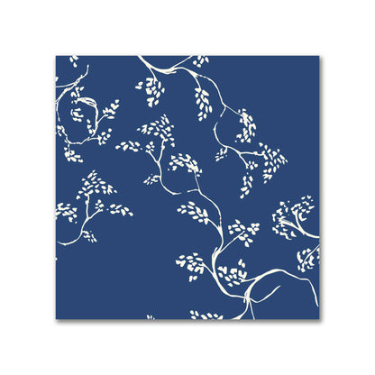 Royal Blue Cotton Sateen Fabric with Pale Cream Vine Print  | FACS-1293-182