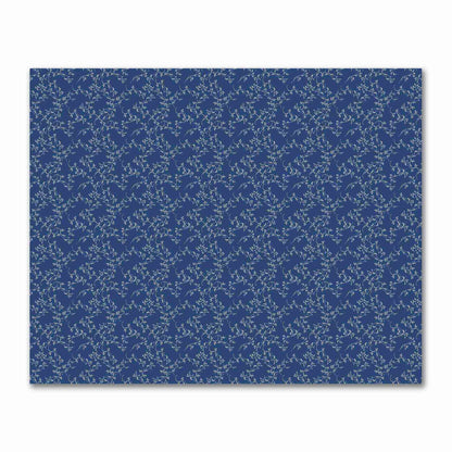 Royal Blue Cotton Sateen Fabric with Pale Cream Vine Print  | FACS-1293-182