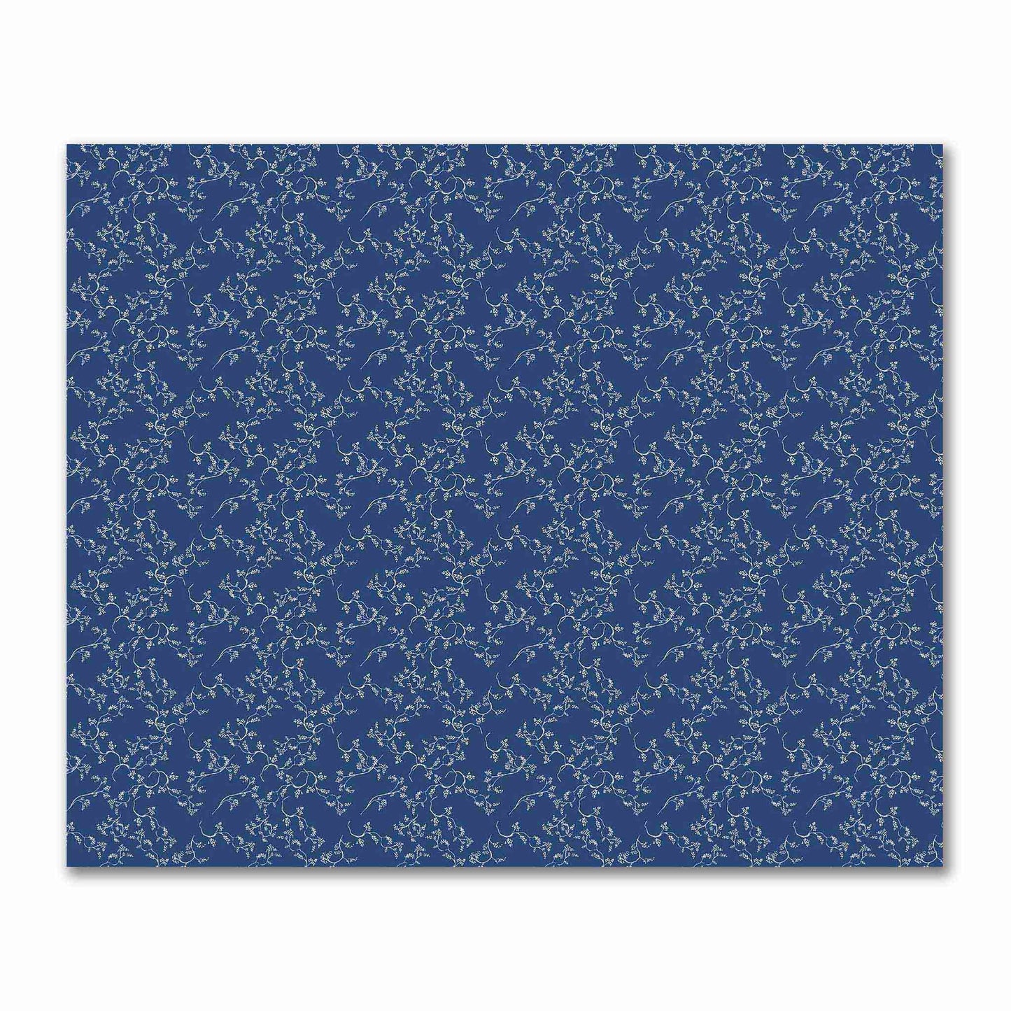 Royal Blue Cotton Sateen Fabric with Pale Cream Vine Print  | FACS-1293-182