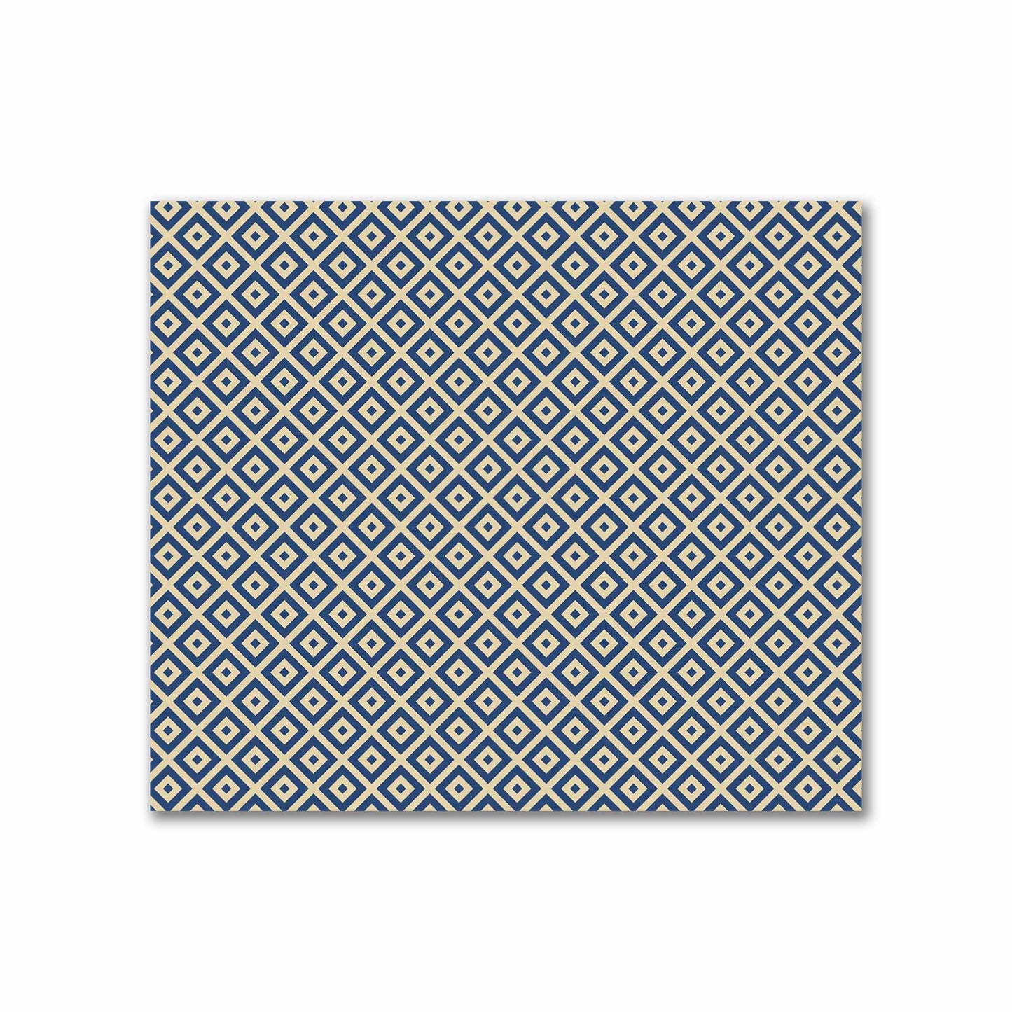 Tan Cotton Sateen Fabric with Royal Blue Repeating Square Motif Print | FACS-1294-122