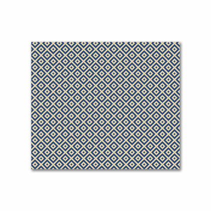 Tan Cotton Sateen Fabric with Royal Blue Repeating Square Motif Print | FACS-1294-122