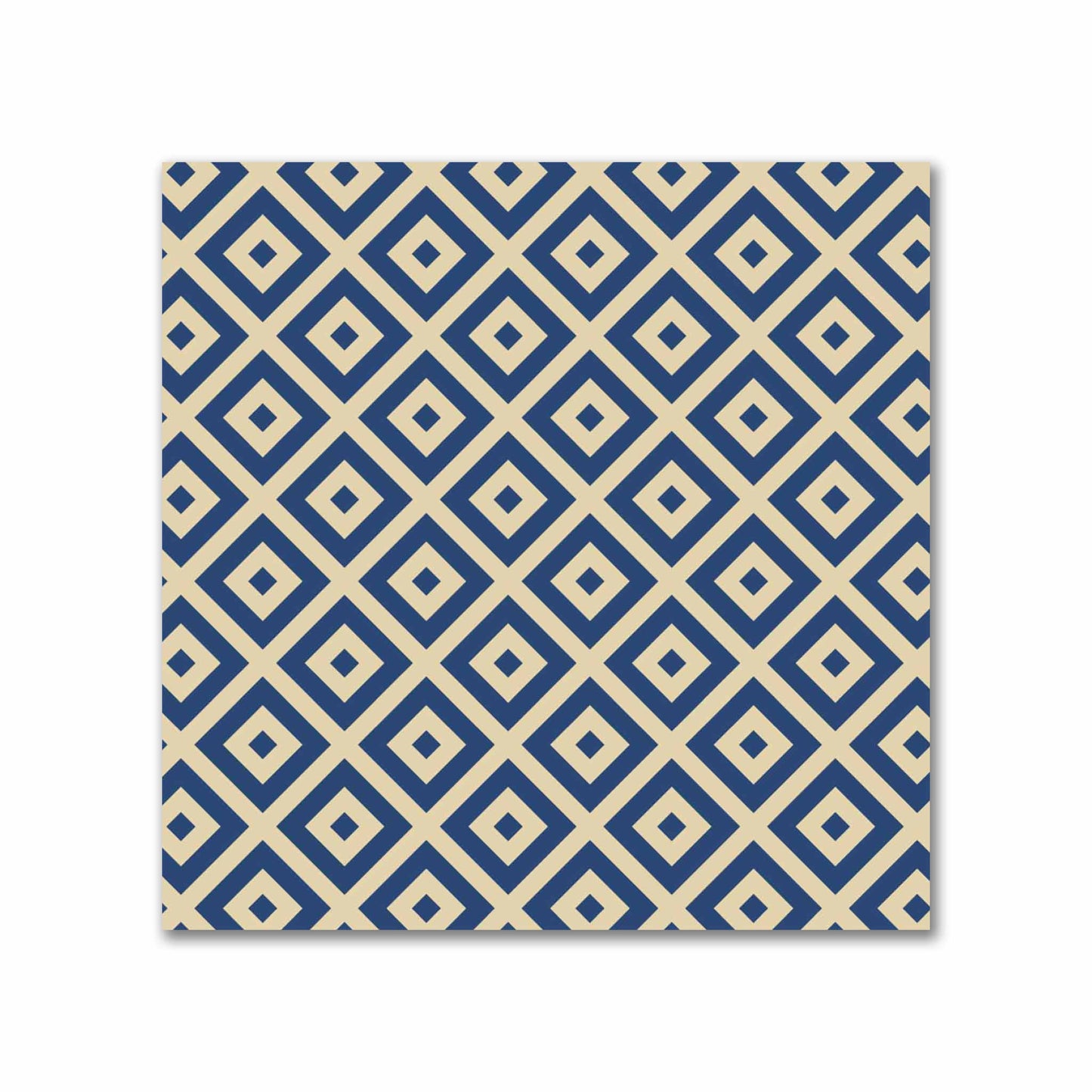 Tan Cotton Sateen Fabric with Royal Blue Repeating Square Motif Print | FACS-1294-122