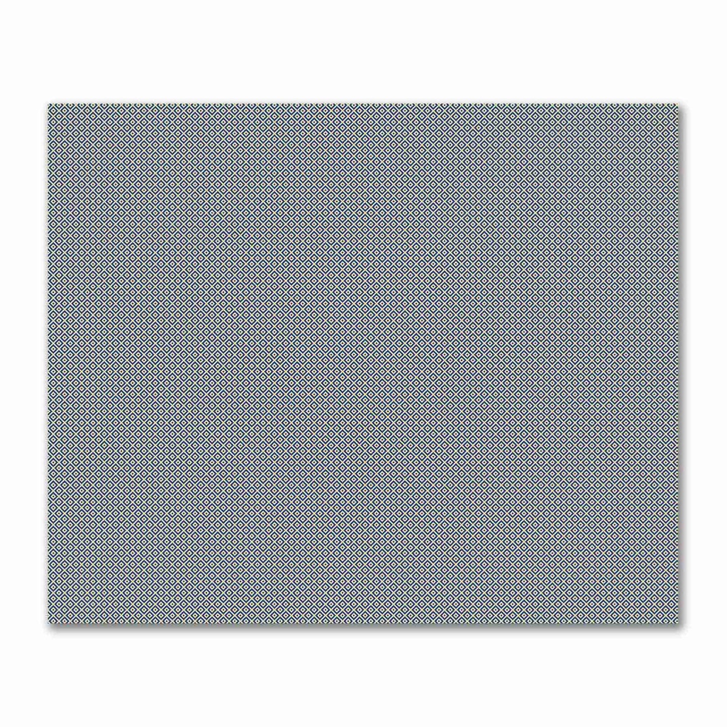 Tan Cotton Sateen Fabric with Royal Blue Repeating Square Motif Print | FACS-1294-122