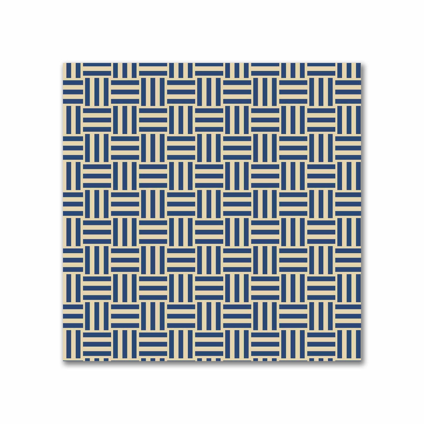 Tan Cotton Sateen Fabric with Royal Blue Double Weave Motif Print | FACS-1294-144