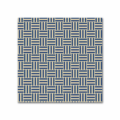 Tan Cotton Sateen Fabric with Royal Blue Double Weave Motif Print | FACS-1294-144
