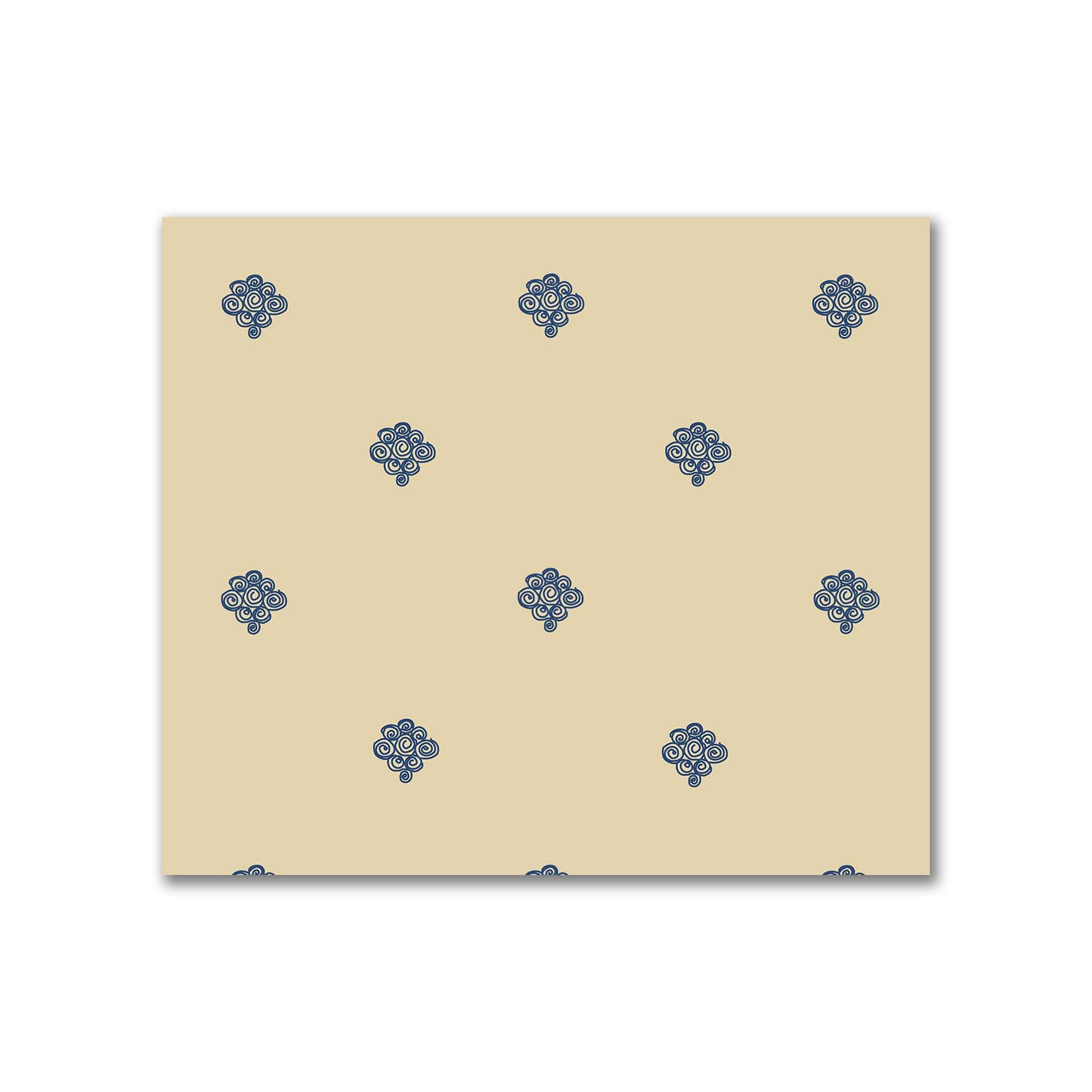 Tan Cotton Sateen Fabric with Royal Blue Hand-painted Swizzle Motif Print | FACS-1294-171