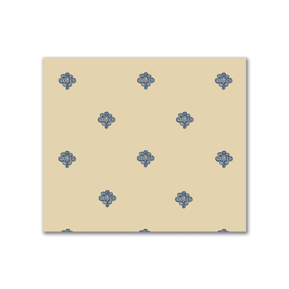 Tan Cotton Sateen Fabric with Royal Blue Hand-painted Swizzle Motif Print | FACS-1294-171
