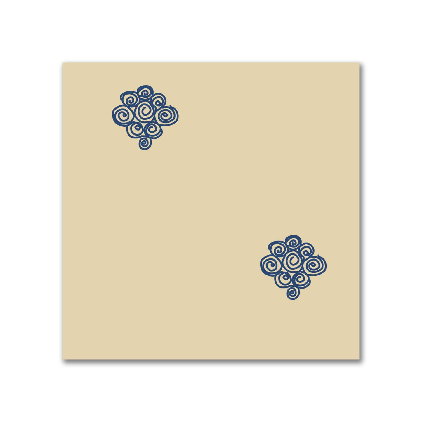 Tan Cotton Sateen Fabric with Royal Blue Hand-painted Swizzle Motif Print | FACS-1294-171