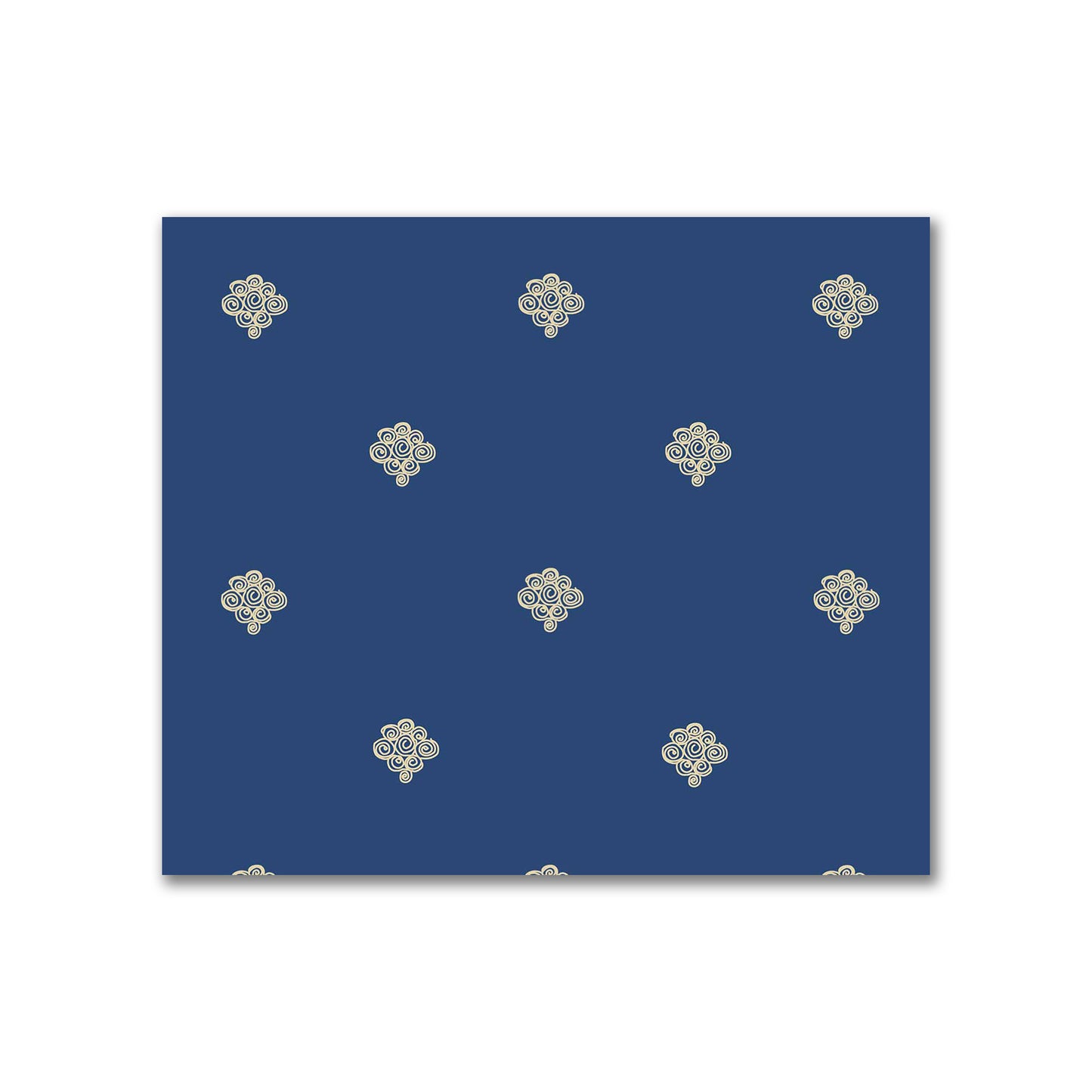 Royal Blue Cotton Sateen Fabric with Tan Hand-painted Swizzle Motif Print | FACS-1294-172