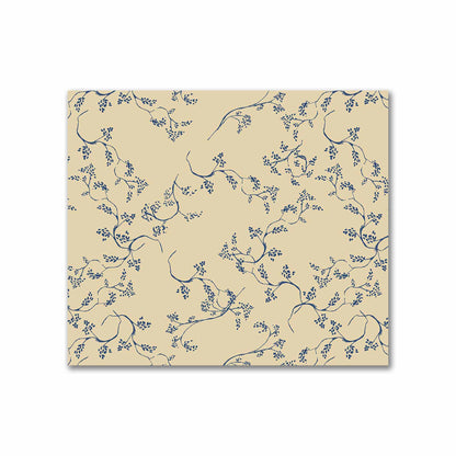 Tan Cotton Sateen Fabric with Royal Blue Hand-painted Vine Print | FACS-1294-181