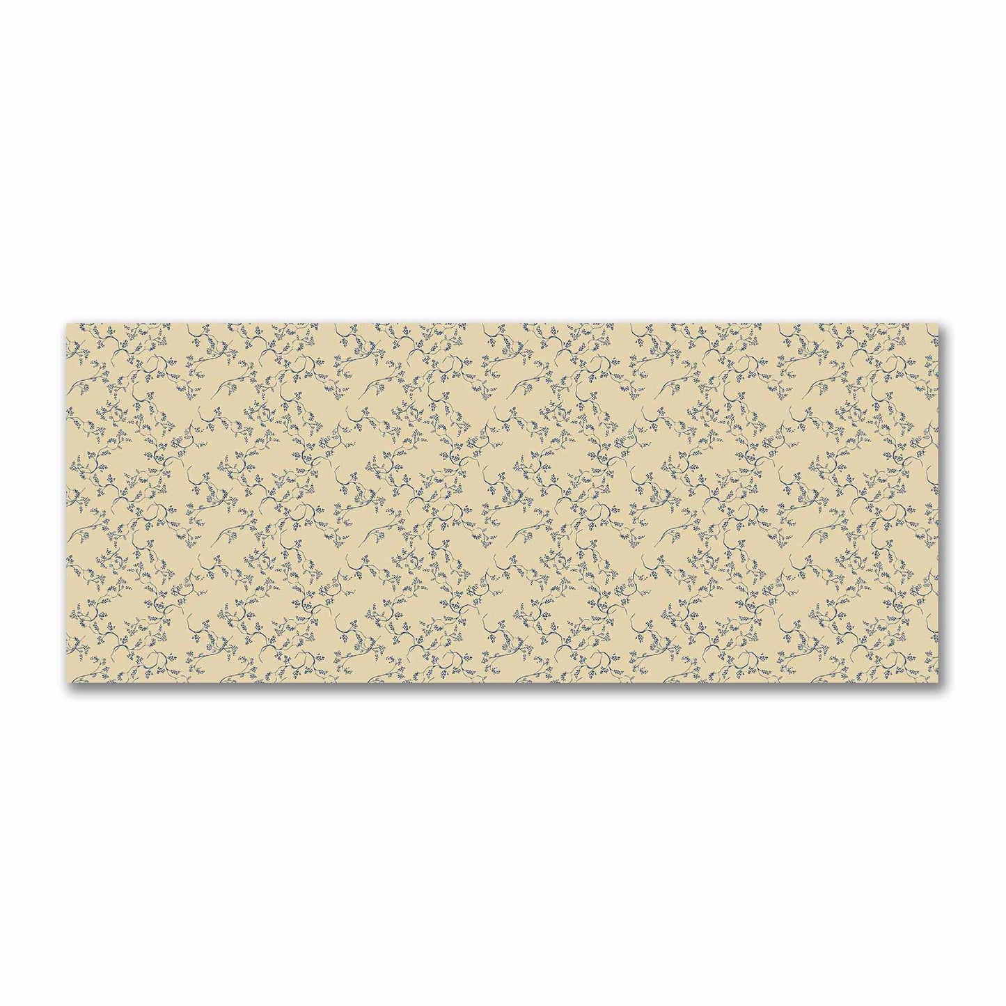 Tan Cotton Sateen Fabric with Royal Blue Hand-painted Vine Print | FACS-1294-181