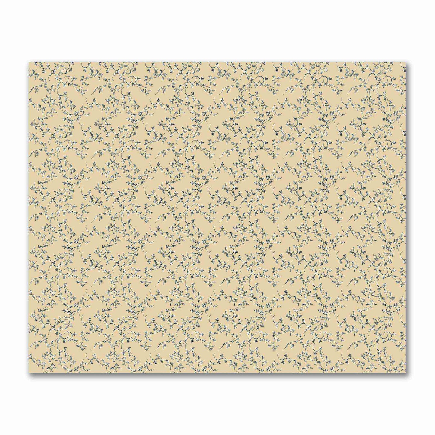 Tan Cotton Sateen Fabric with Royal Blue Hand-painted Vine Print | FACS-1294-181