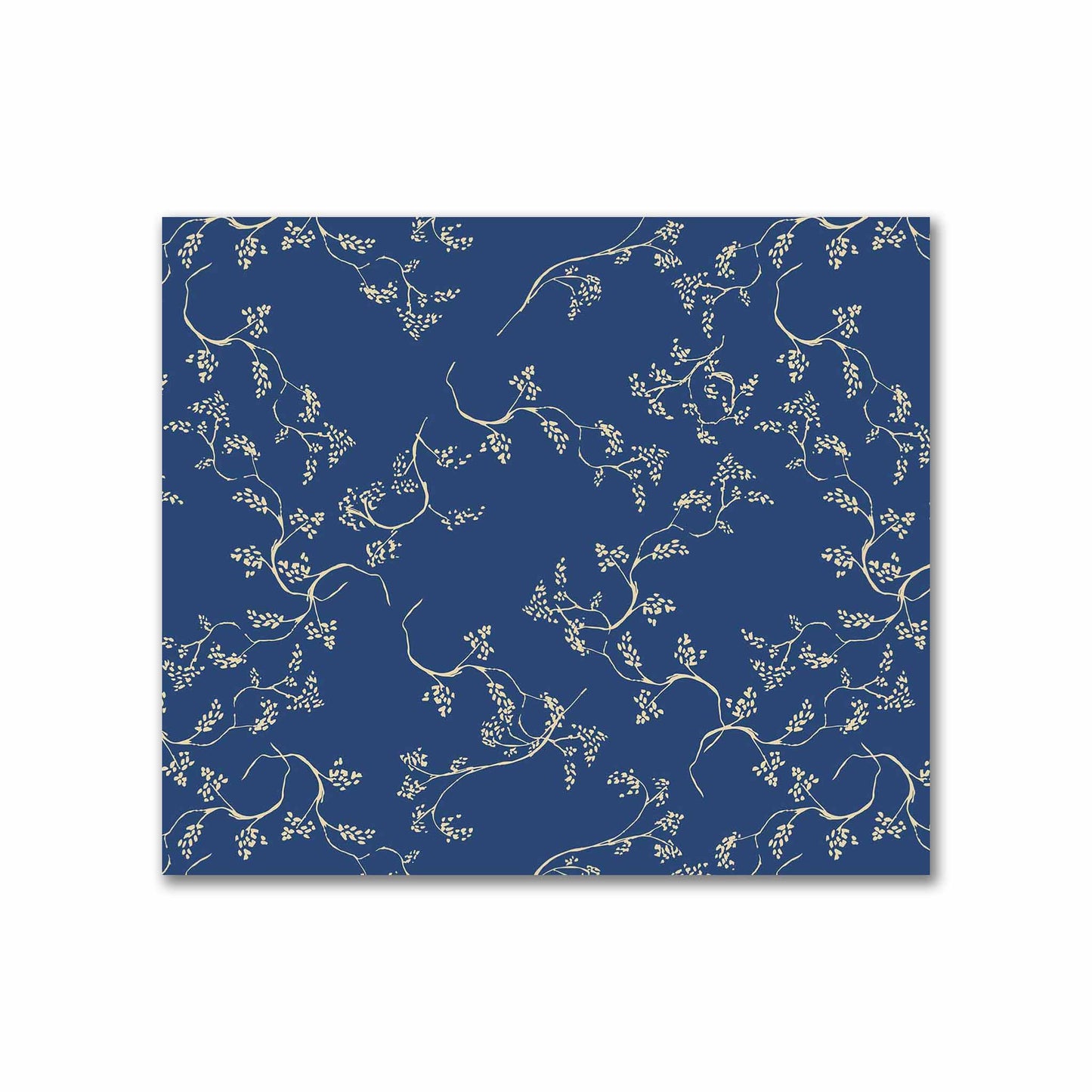 Royal Blue Cotton Sateen Fabric with Tan Vine Print  | FACS-1294-182