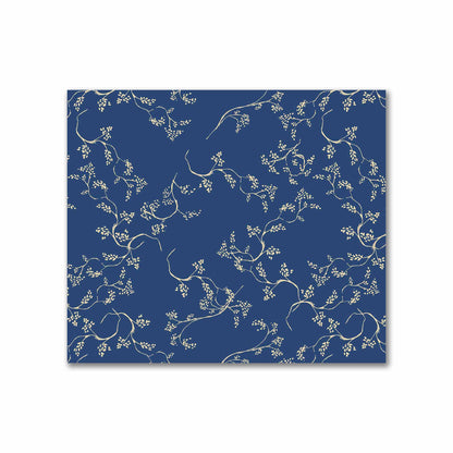 Royal Blue Cotton Sateen Fabric with Tan Vine Print  | FACS-1294-182