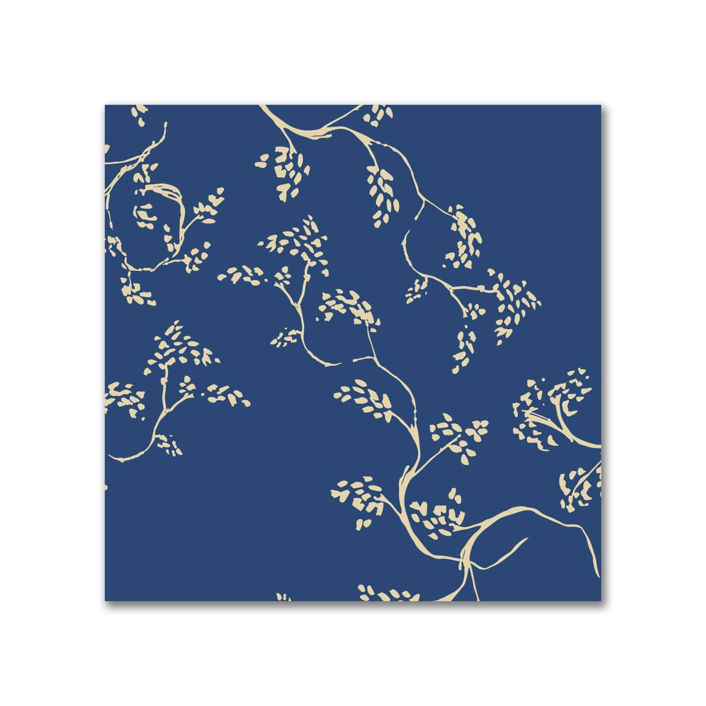Royal Blue Cotton Sateen Fabric with Tan Vine Print  | FACS-1294-182