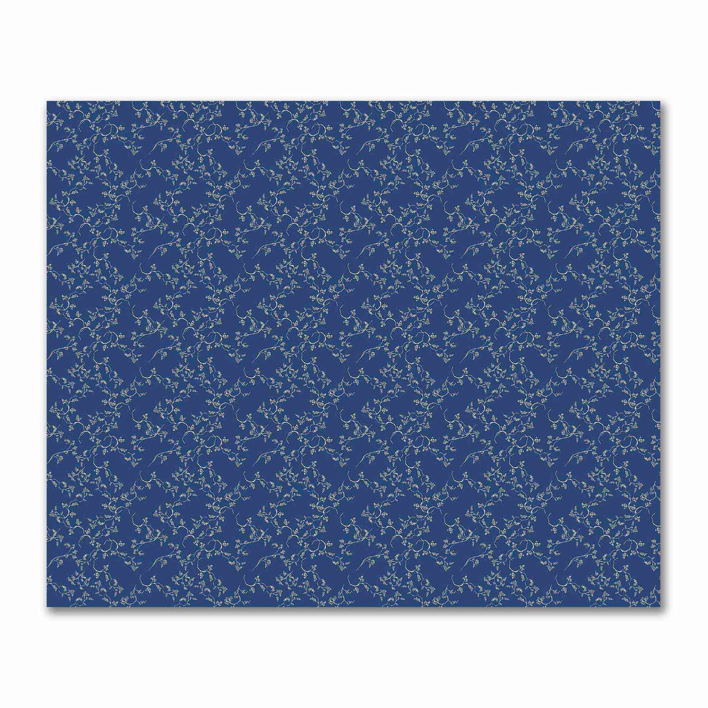 Royal Blue Cotton Sateen Fabric with Tan Vine Print  | FACS-1294-182