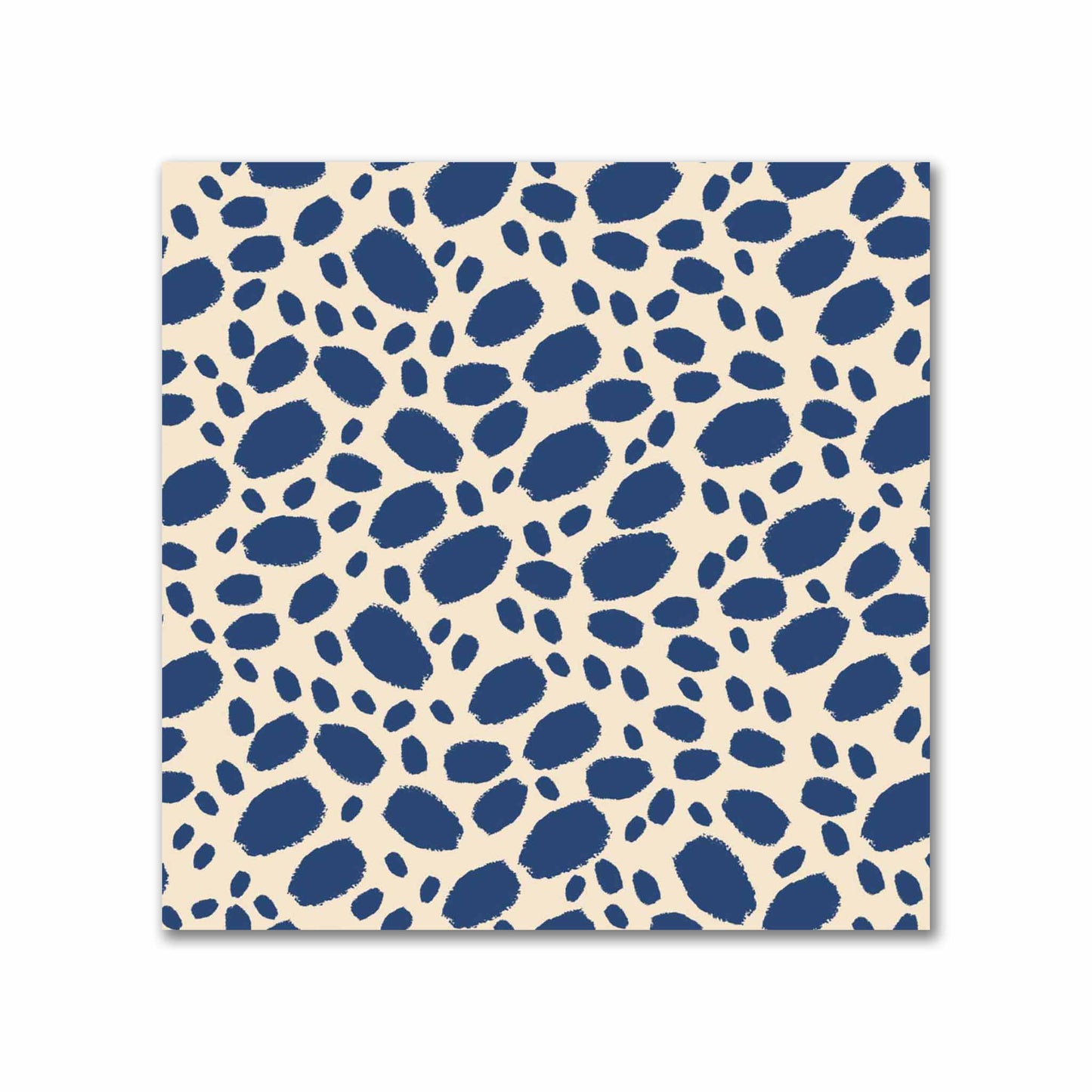 Beige Cotton Sateen Fabric with Royal Blue Hand-painted Dab Motif Print | FACS-1295-092