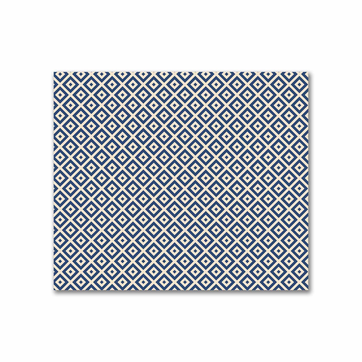 Beige Cotton Sateen Fabric with Royal Blue Repeating Square Motif Print | FACS-1295-122