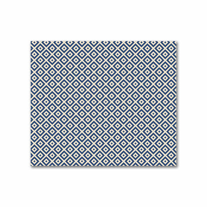 Beige Cotton Sateen Fabric with Royal Blue Repeating Square Motif Print | FACS-1295-122