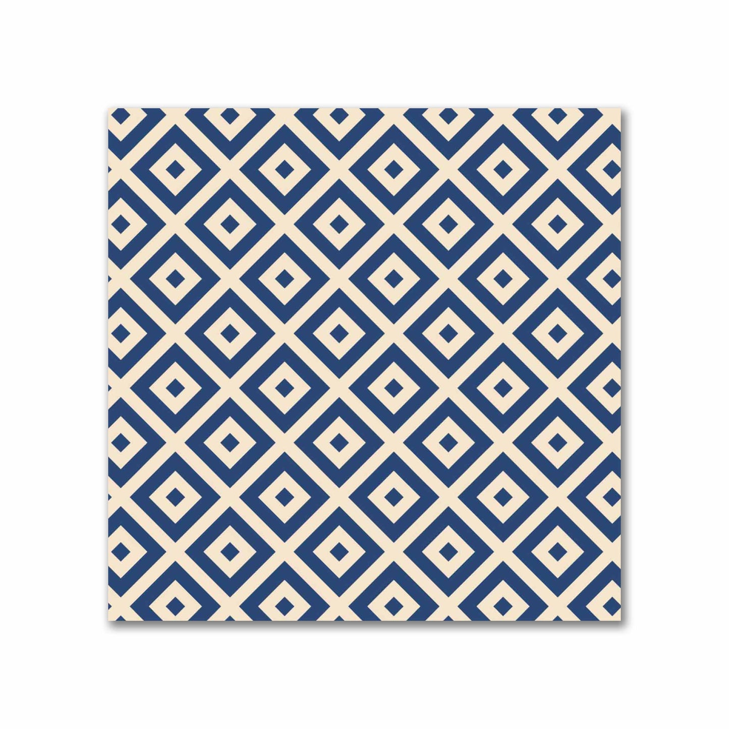 Beige Cotton Sateen Fabric with Royal Blue Repeating Square Motif Print | FACS-1295-122