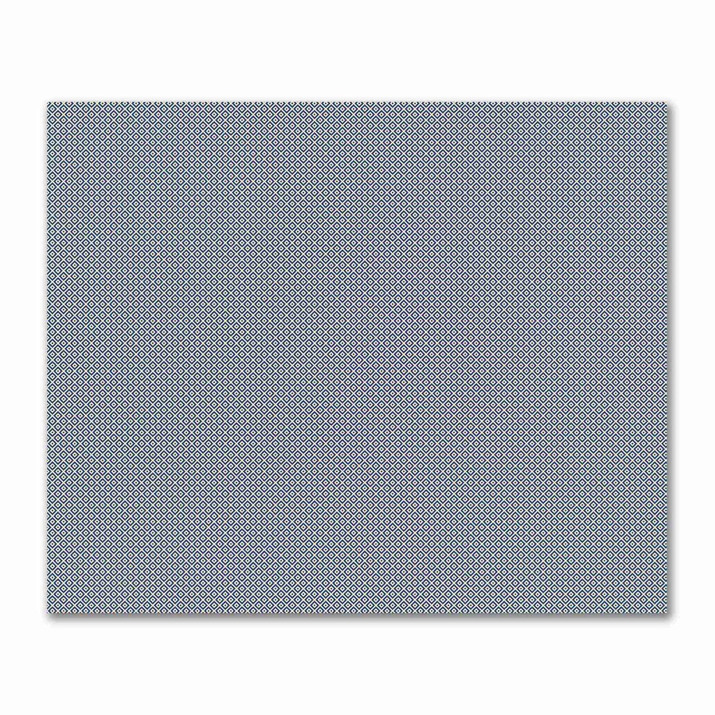 Beige Cotton Sateen Fabric with Royal Blue Repeating Square Motif Print | FACS-1295-122