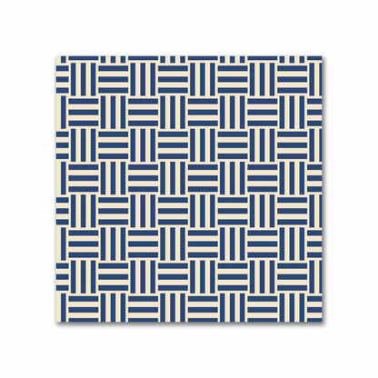 Beige Cotton Sateen Fabric with Royal Blue Single Weave Motif Print | FACS-1295-142