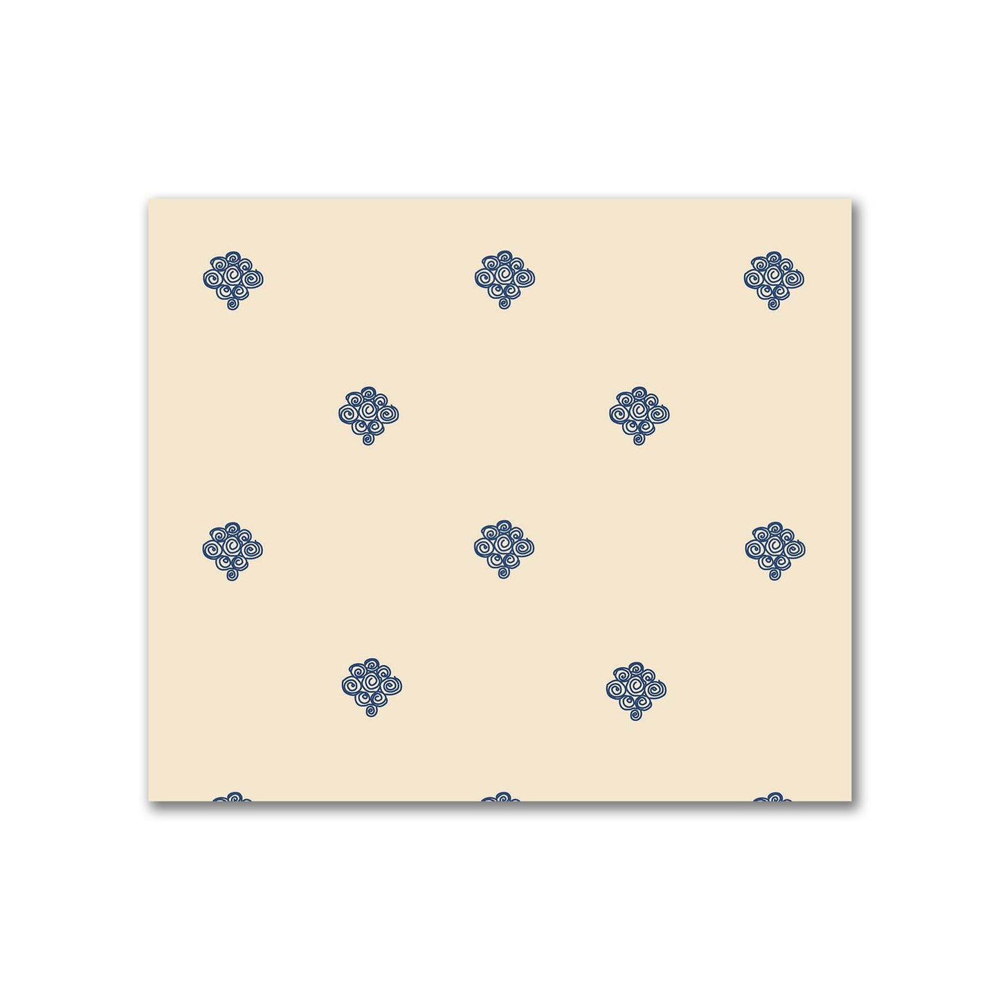 Beige Cotton Sateen Fabric with Royal Blue Hand-painted Swizzle Motif Print | FACS-1295-171
