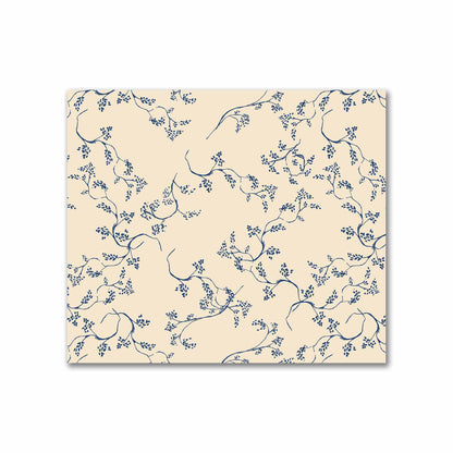 Beige Cotton Sateen Fabric with Royal Blue Hand-painted Vine Print | FACS-1295-181