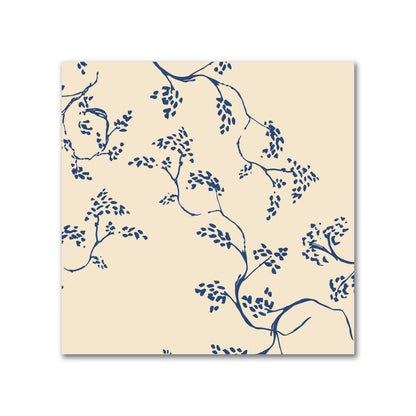 Beige Cotton Sateen Fabric with Royal Blue Hand-painted Vine Print | FACS-1295-181