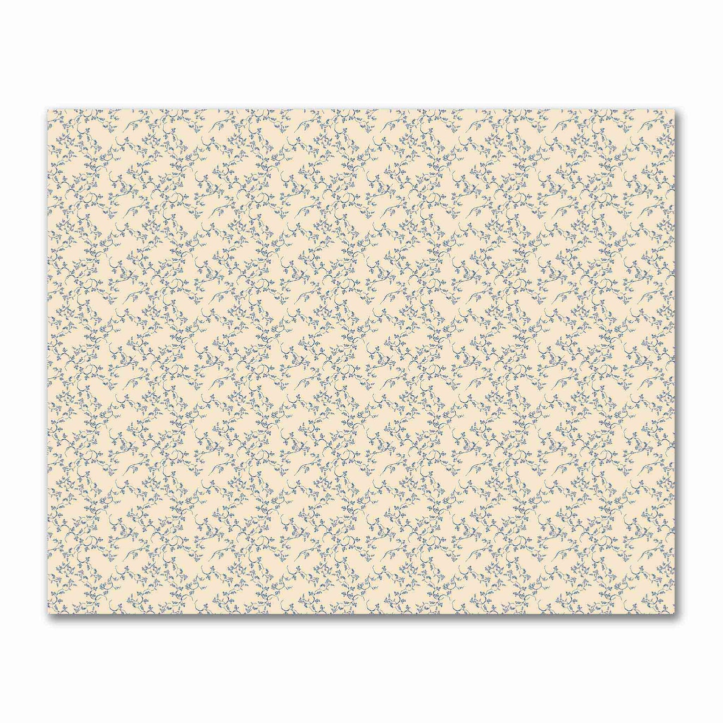 Beige Cotton Sateen Fabric with Royal Blue Hand-painted Vine Print | FACS-1295-181