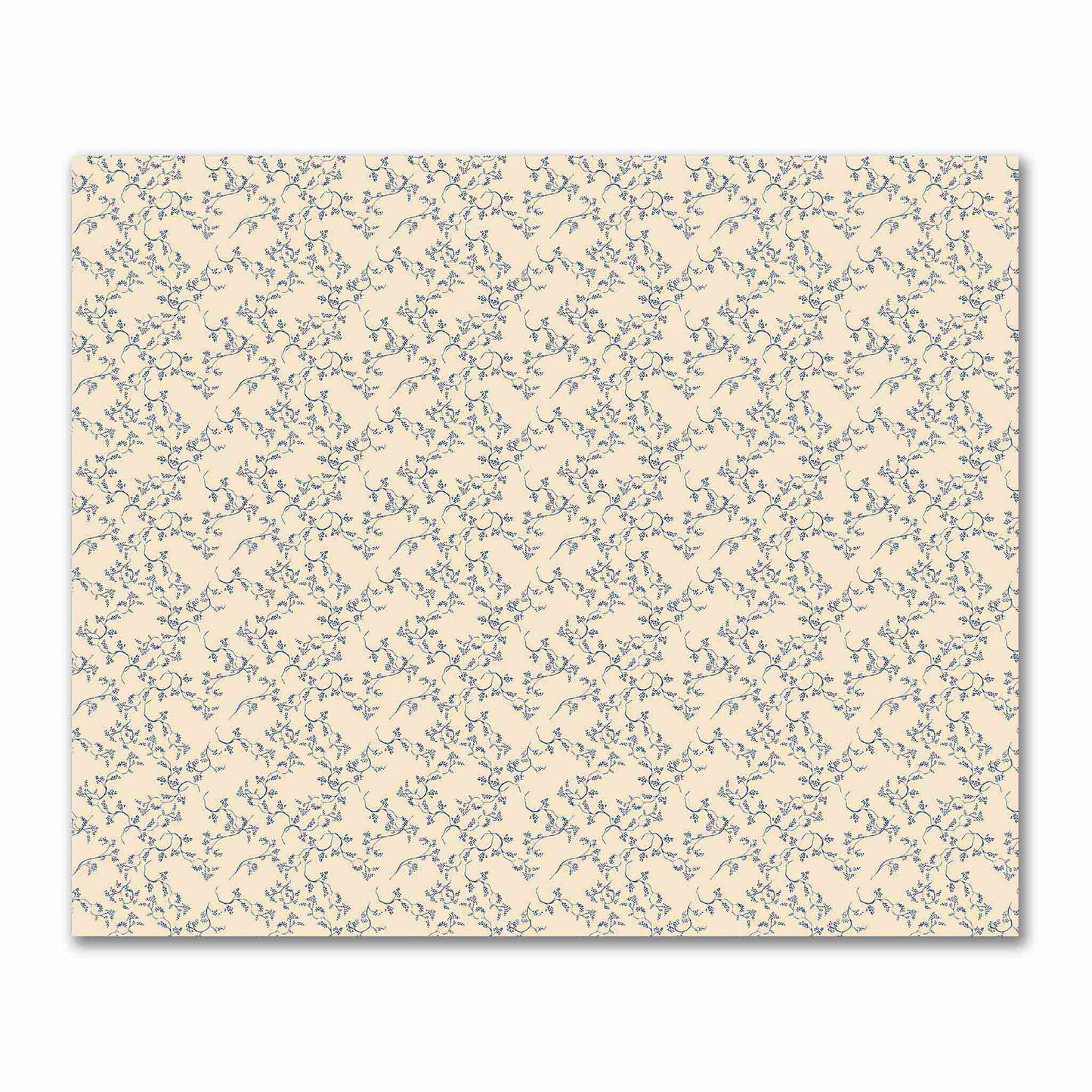 Beige Cotton Sateen Fabric with Royal Blue Hand-painted Vine Print | FACS-1295-181