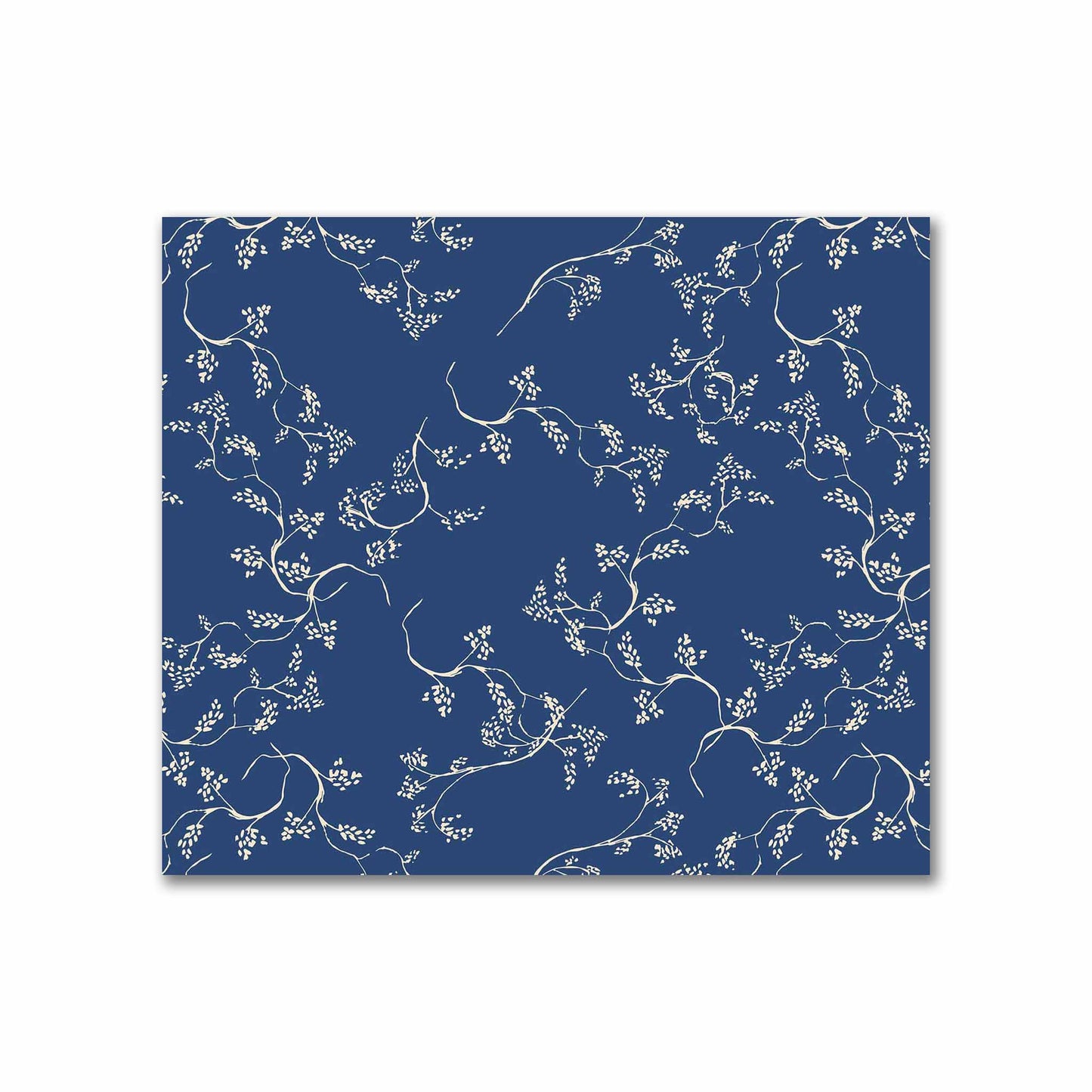 Royal Blue Cotton Sateen Fabric with Beige Vine Print  | FACS-1295-182