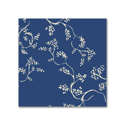 Royal Blue Cotton Sateen Fabric with Beige Vine Print  | FACS-1295-182
