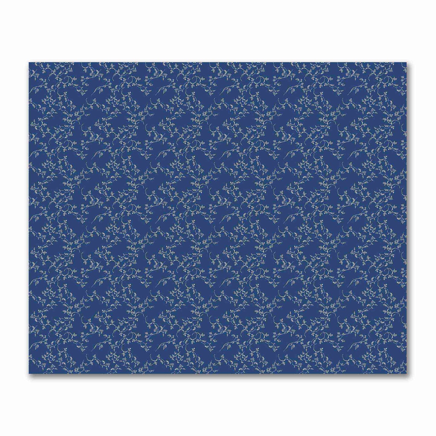 Royal Blue Cotton Sateen Fabric with Beige Vine Print  | FACS-1295-182