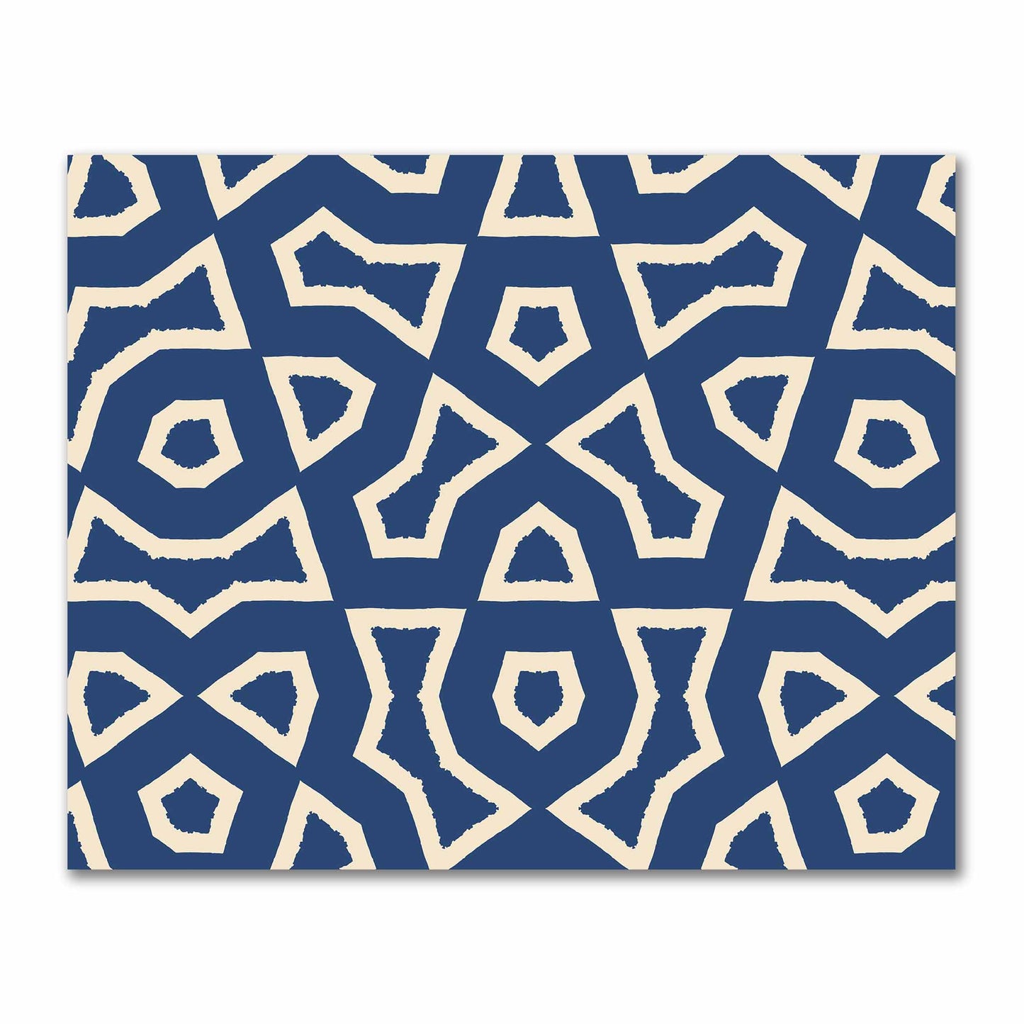 Royal Blue Cotton Sateen Fabric with Bold Beige Graphic  | FACS-1295-392