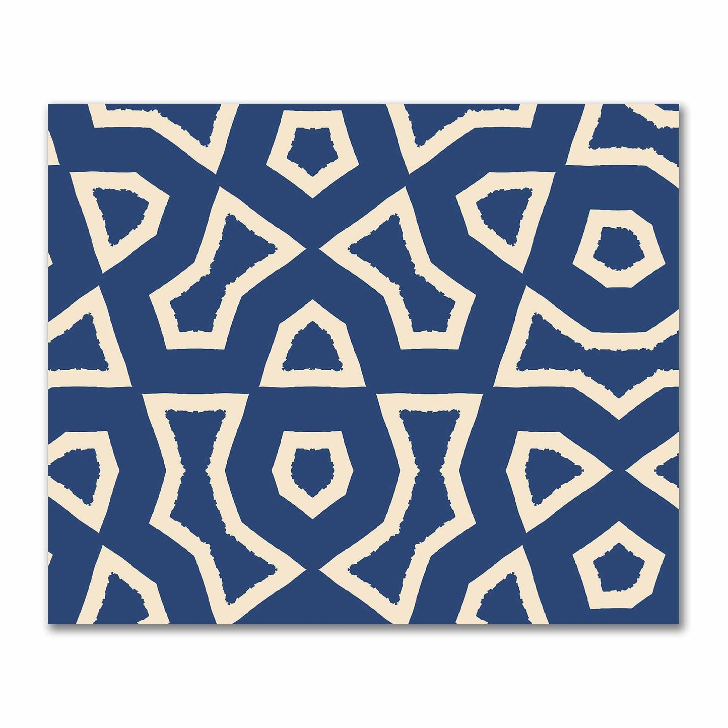 Royal Blue Cotton Sateen Fabric with Bold Beige Graphic  | FACS-1295-392