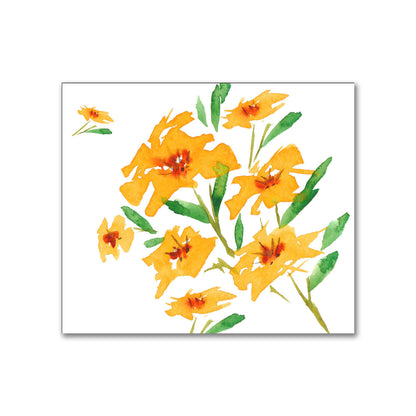 Cotton Sateen Fabric with Hand-painted Yellow-Orange Watercolor Floral Print, FACS-1314