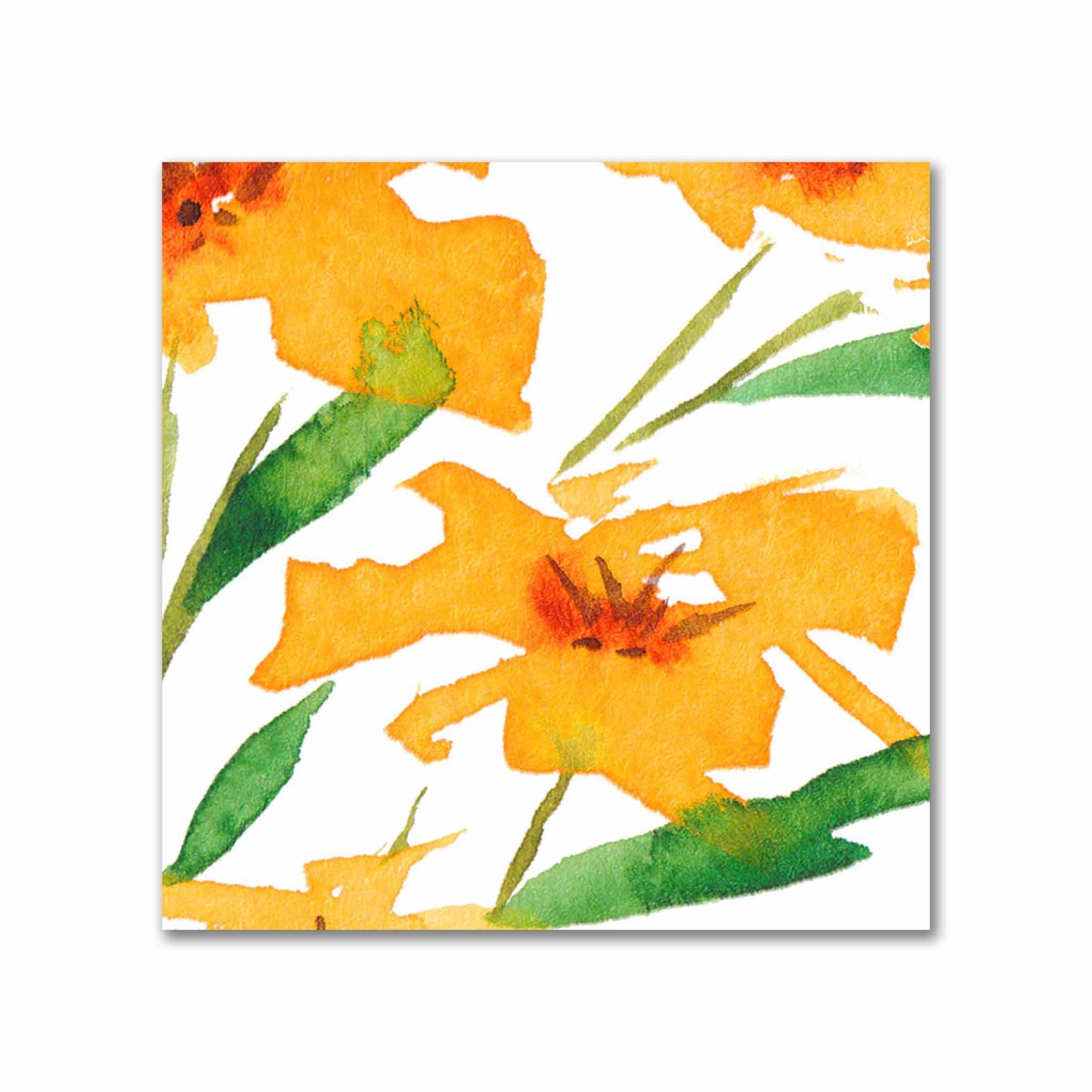 Cotton Sateen Fabric with Hand-painted Yellow-Orange Watercolor Floral Print, FACS-1314